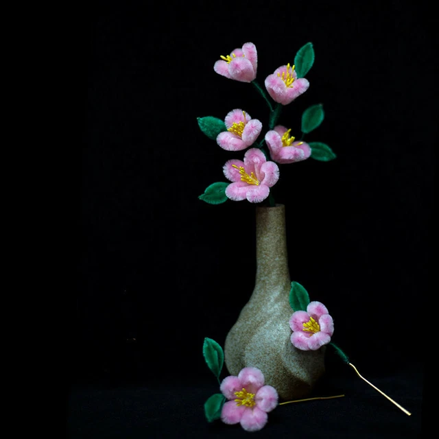 Chinese Ancient Style Jewelry Silk Velvet Flower Cherry Blossom Hairpin Hair Cli