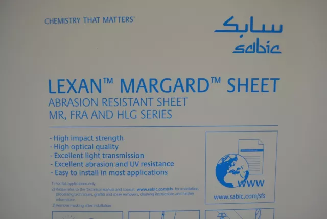 Lexan Sheet MR-10 Marguard Scratch Resistant Polycarbonate 3/16" Clear 36 x 36