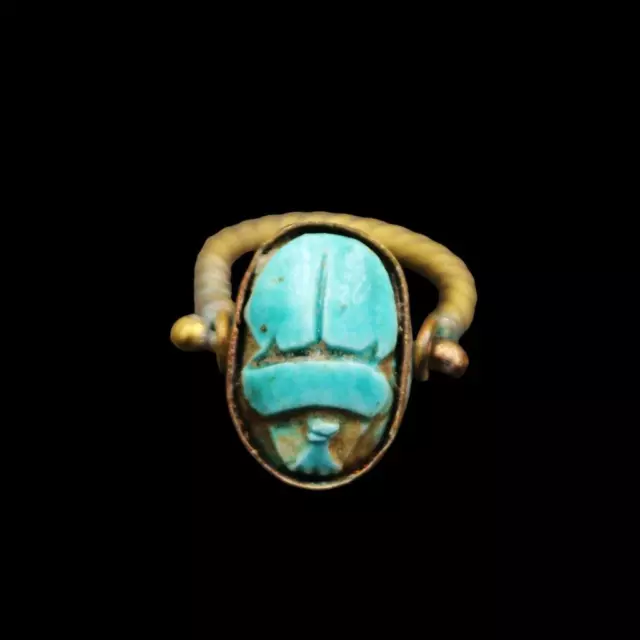 Unique Antique Copper Ring with Scarab Beetle Amulet of Ancient Egyptian...SMALL