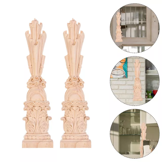 2 Pcs Möbel Vertikales Schnitzen Holz Römische Säulendekoration Kamindekor