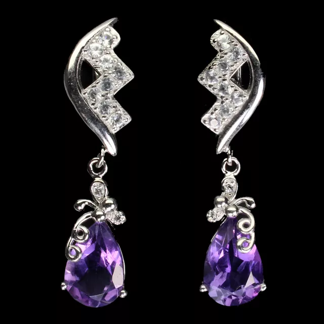 Non Chauffé Poire Améthyste Violet 12x8mm Simulé Cz 925 Argent Sterling Boucles