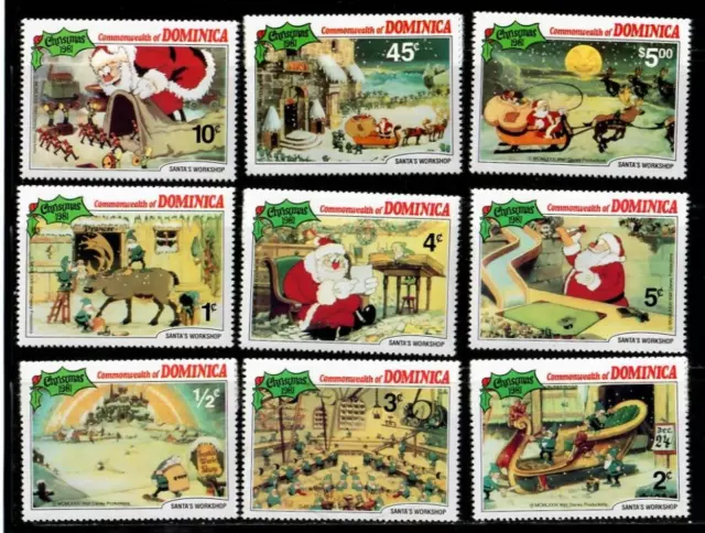 Dominica 1981 - Disney - Christmas Santa's Workshop - Set of 9 Stamps - MNH