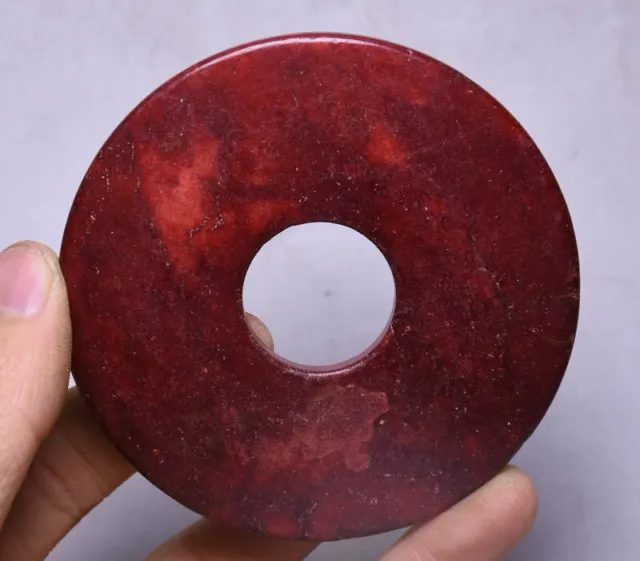 8CM Rare Old Chinese Red Xiu Jade Carving Dynasty Palace circle Yu Bi