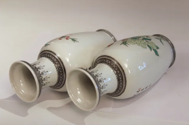 Matched Pair Chinese Porcelain Jingdezhen Zhi Mark Famille Rose Export Vases 8" 3