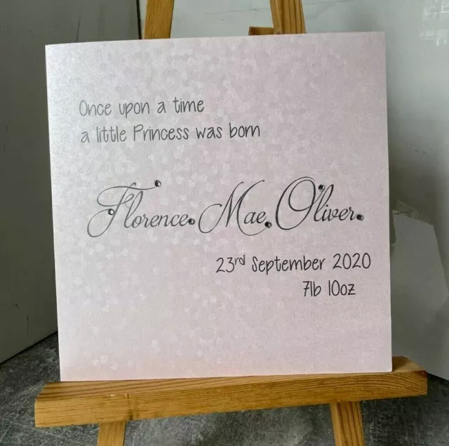 Personalised New Baby Girl Card Handmade Pink Congratulations New Born Baby Card