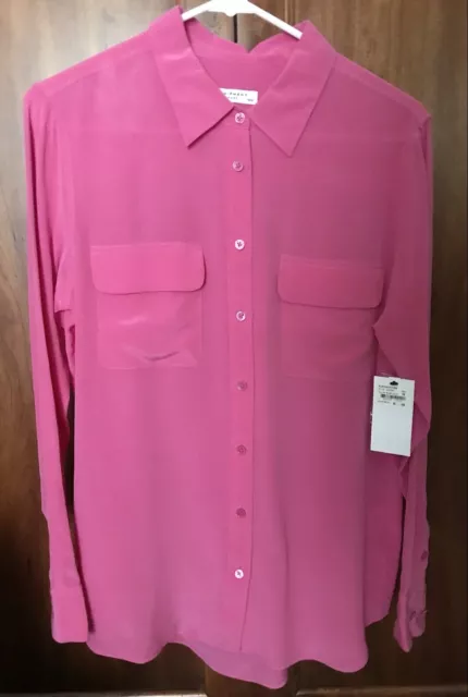 New with Tag EQUIPMENT Women’s Pink Slim Signature Silk Blouse Size Medium