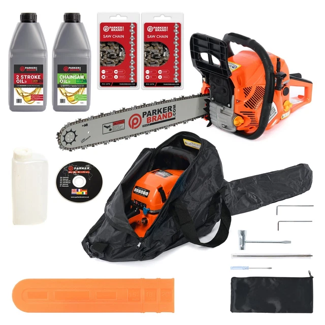 58cc 20" Petrol Chainsaw + 2 x Chains + Oils + More