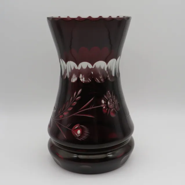 Vintage Kristallglas Vase - Böhmen - Rubinrot - Blumenmotiv