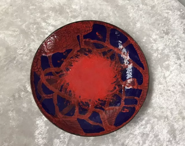 Vintage Retro Hand Crafted Enamel On Copper Abstract Dish By Mel 1970s Bowl