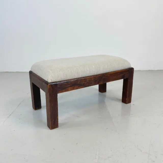 Victorian Footstool Ottoman Upholstered In Linen #4075