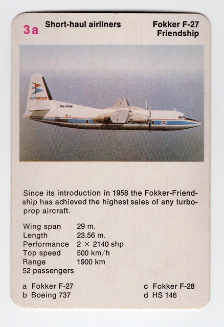 Old Airplane Card issued in  Australia. Fokker F-27 Friendship