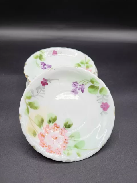 Set of 5 Beautiful Antique Floral Hand Painted Nippon Saucers Pink Purple Green