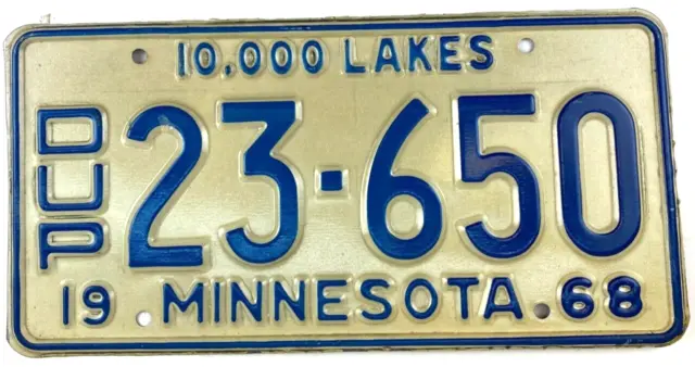 Minnesota 1968 Auto Duplicate License Plate Vintage Wall Decor Collector Garage