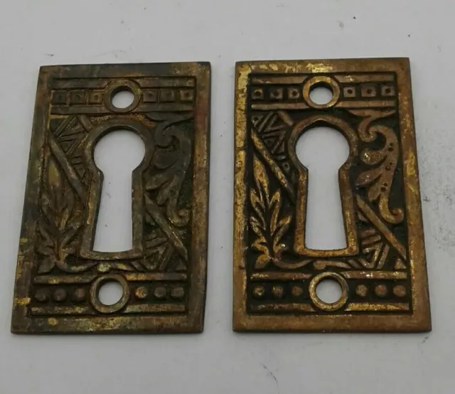 Antique Brass EastLake Design Key Hole Covers Escutcheon Vintage Lot of 2