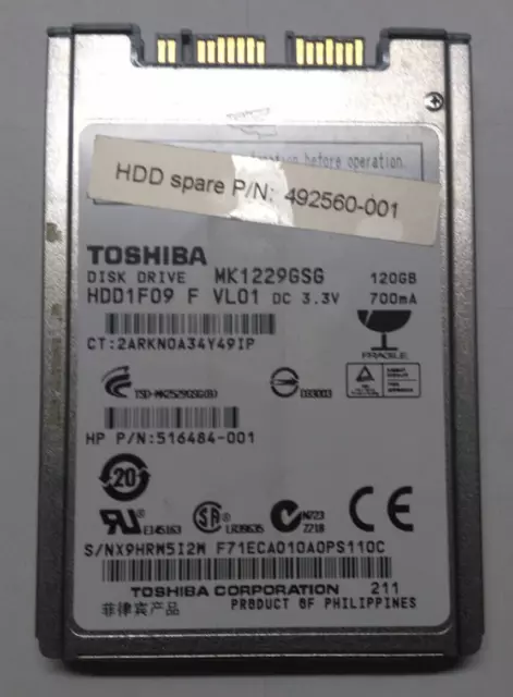 Disque dur 1.8" 120Go Toshiba MK1229GSG Micro Sata