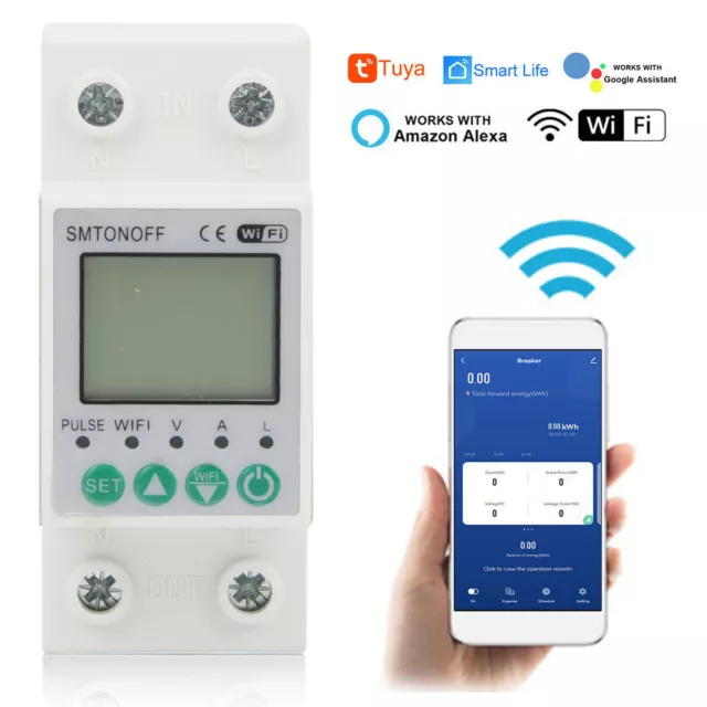 Din Rail Single Phase 63A WIFI Smart Energy Meter Power Monitor 220V 50/60Hz