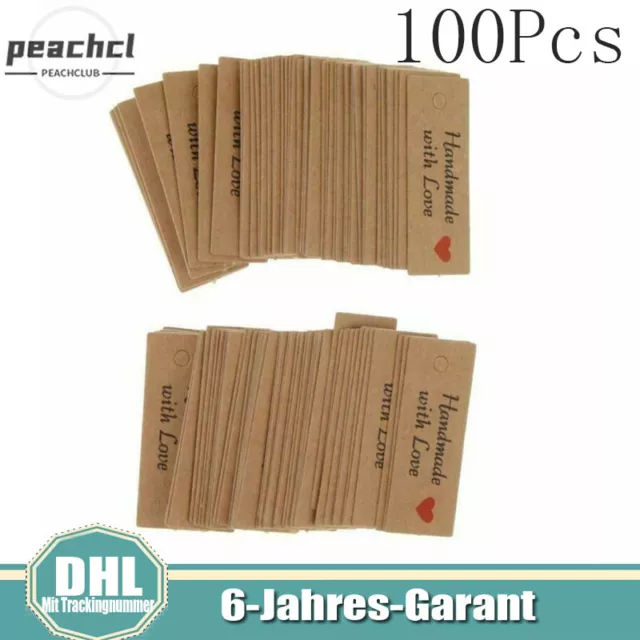 100Pcs Anhänger Etiketten DIY Geschenk Deko Label Etikett "Handmade with love"