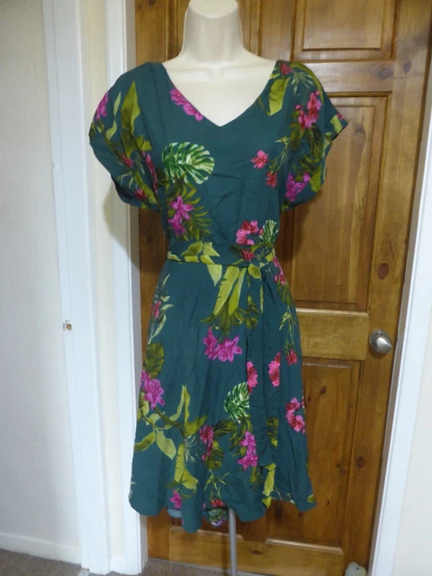Grazioso abito da pattinatore floreale verde e rosa di Dorothy Perkins taglia 14