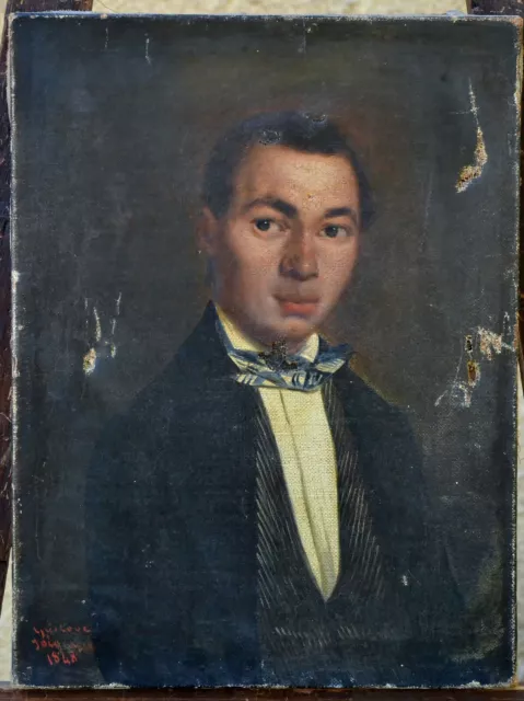 PORTRAIT DHOMME 1848 ROMANTISME XIXe HUILE SIGNE A RESTAURER TABLEAU
