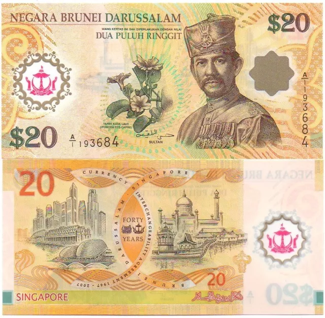 Brunei _ 20 Ringgit  2007 UNC P. 34a Polymer commemorative Lemberg-Zp