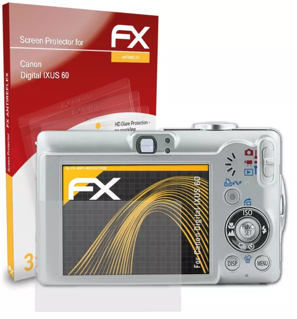 3x Lámina Protectora de Pantalla para Canon Digital IXUS 60 mate y antigolpes