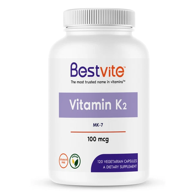 Bestvite Vitamin K2 100 mcg as MK-7 (120 Vegetarian Capsules) -Vegan