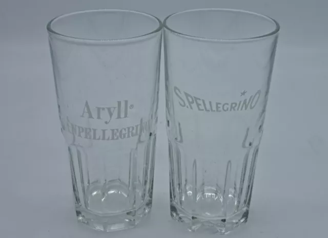2 Bicchieri Pubblicitari San Pellegrino-Aryll Aperitivo-Vetro-Glasses-Vintage