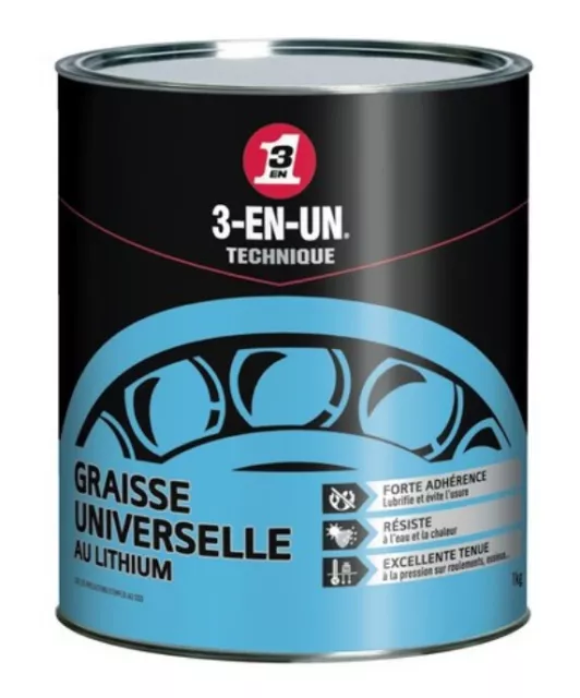 Graisse universelle au lithium lubrification longue durée pot 1kg 3en1