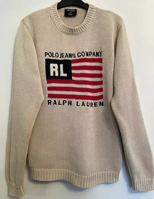 Polo Ralph Lauren Jumper Sweater American Flag Cotton Size Medium