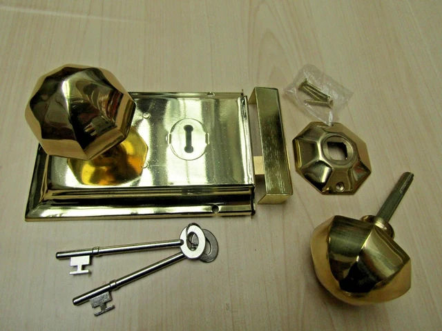 thumbnail image 2 of Traditional Classic Retro Vintage Old English Rim Door Lock Knob Handles Set 2 of 5