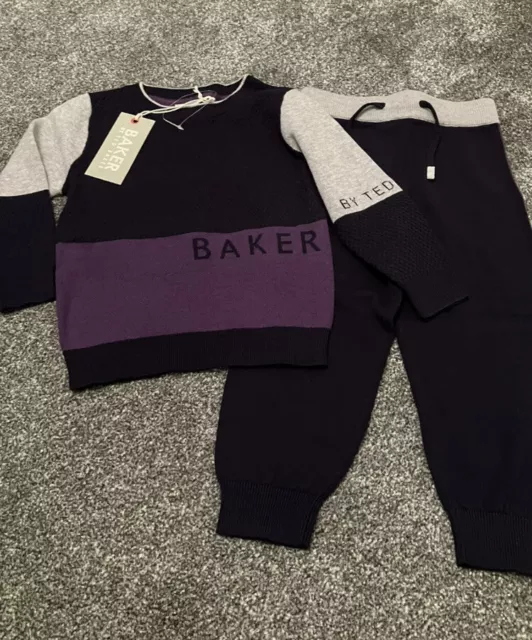 BNWT Ted Baker Boys Navy Knitted Tracksuit Jogger Set Outfit 12-18 Months