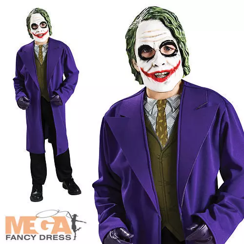 Deluxe The Joker Kids Fancy Dress Batman Villian Boys Halloween Costume + Mask