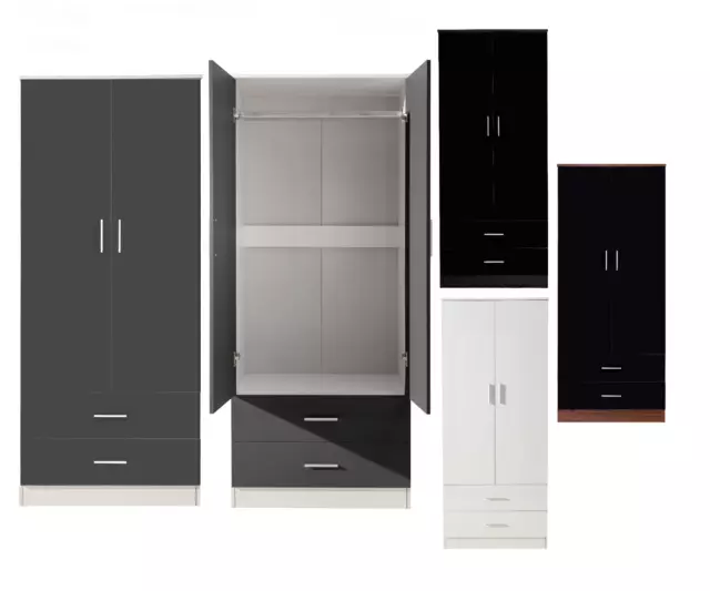 REFLECT Soft Close 2 Door 2 Drawer Wardrobe Storage Bedroom 4 Colours High Gloss