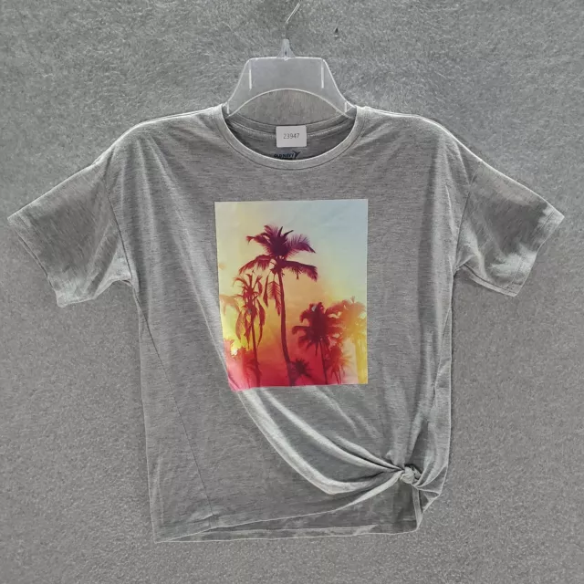 Old Navy Girls Top  Large Gray Palm Trees Sunset Graphic Tied Hem Tee Active