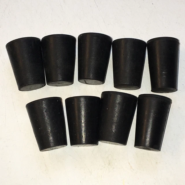 Lot Nine (9) Size #1 & 0 Rubber Stoppers Plug Laboratory Tapered Test Tube Plugs