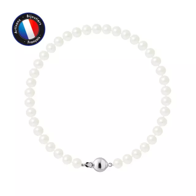 Bracelet de Perles de Culture Semi-Rondes Blanches 5-6 mm - 6 Fermoirs en Argent 3