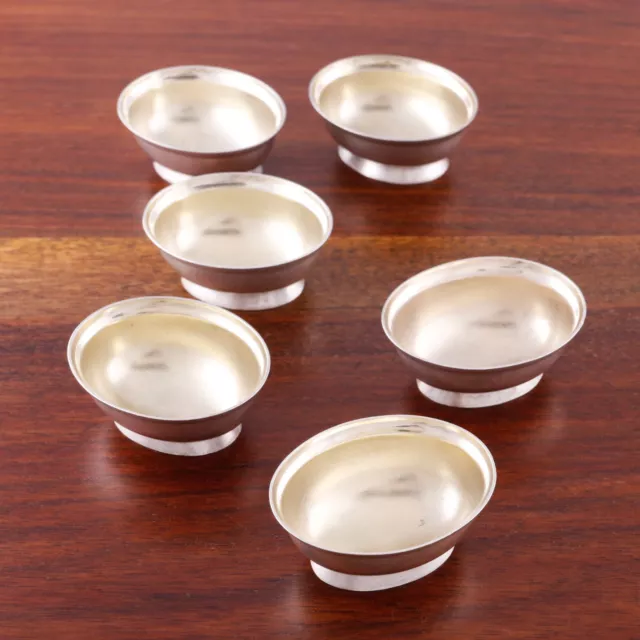 6 English Sterling Silver Parcel Gilt Footed Salt Cellars Satin Finish No Mono