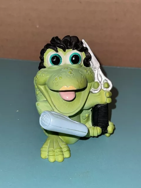 Retired Vintage Holland 1994 Sprogz Frog Figurine With Blow Dryer & Scissors