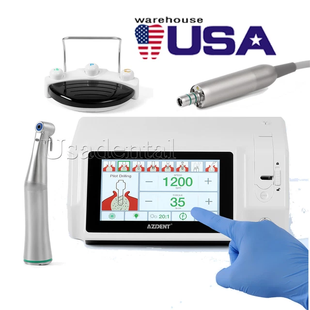 Dental Brushless Implant Motor System – 7” Screen + 20:1 LED Contra Angle Handpiece – 40krpm