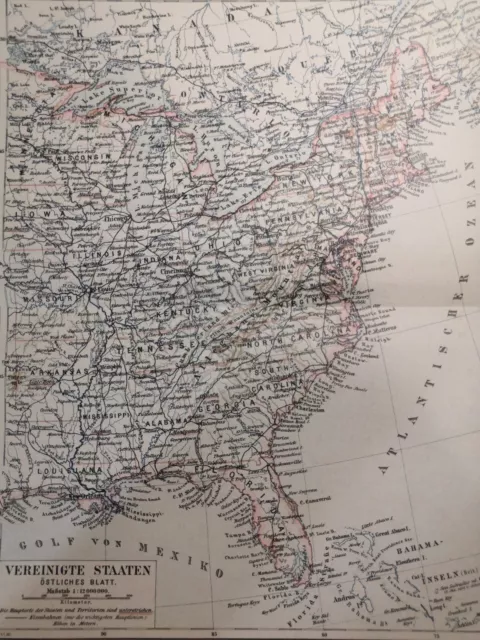 1885 East Coast UNITED STATES Vintage MAP New York Maine ORIG 11.5 x 9.5 C17-3