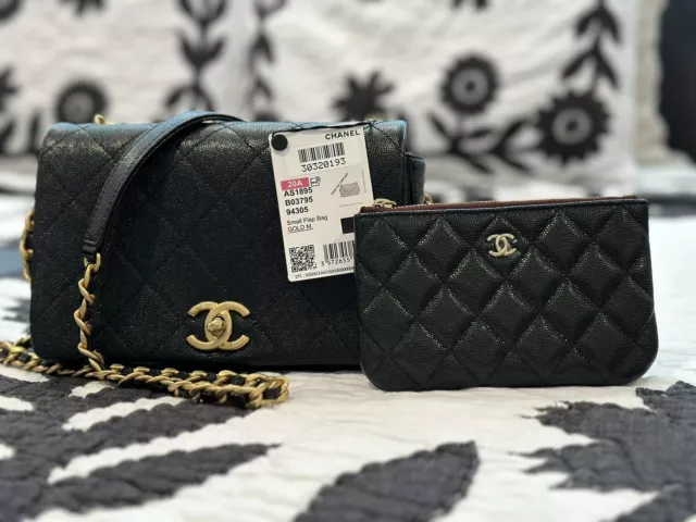 NWT CHANEL BLACK Caviar Quilted Fashion Therapy Bag Small & Camel