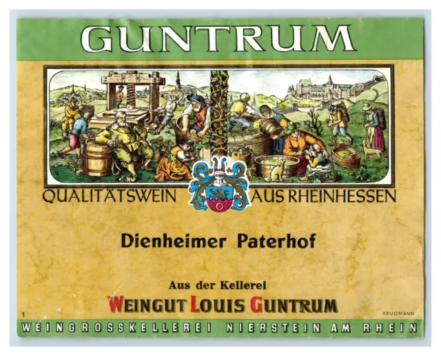 1970's-80's Guntrum Qualitatswein Dienheimer German Wine Label Original S25E