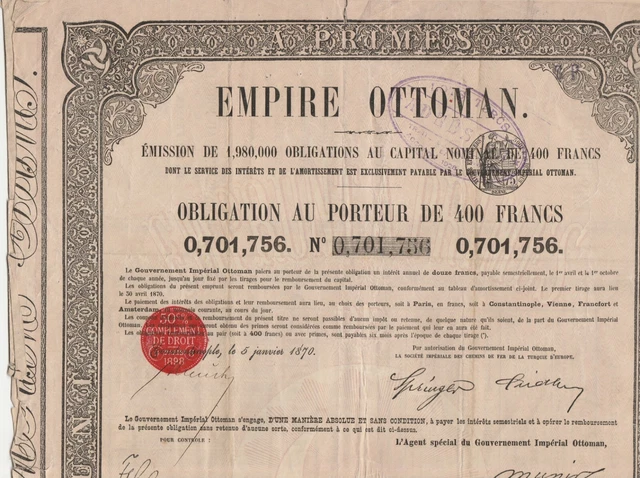 Empire Ottoman Obligation 1870
