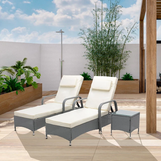 Sun Loungers Set Adjustable Rattan Garden Lounger Bed Recliner Outdoor Venice