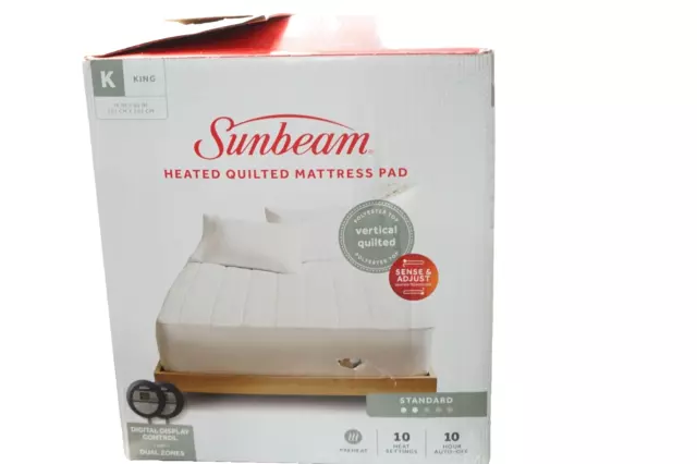 Sunbeam Heated Quilted Mattress Pad King Size 10 Heat Settings w/Controls 76x80"