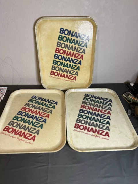 3 Vintage Bonanza Restaurant Plastic Serving Tray Collectible Decor Buffet Rare