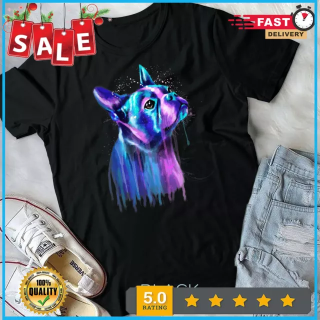 Colorful Boston Terrier Dog Art Watercolor Painting Unisex T-shirt
