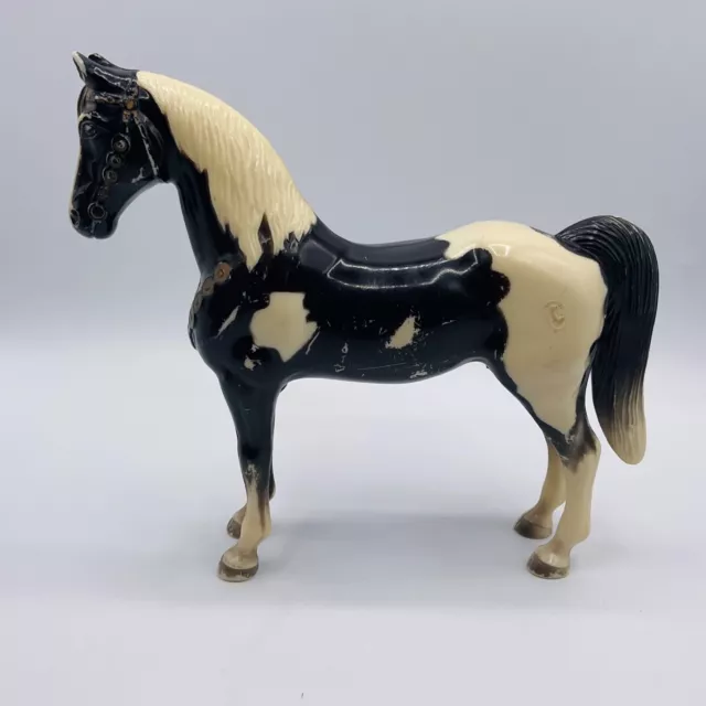 Vintage BREYER Horse #41 BLACK & WHITE Pony Cake Top 1957 Farm Animal Toy 7.5”