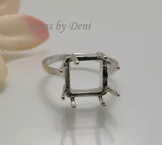 (5x5-12x12mm) Square 8-Prong Sterling Silver Pre-Notched Ring Setting Size 7