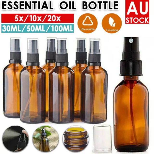 30-100ml Amber Glass Essential Oil Spray Roller Bottles Mist Sprayer Containers